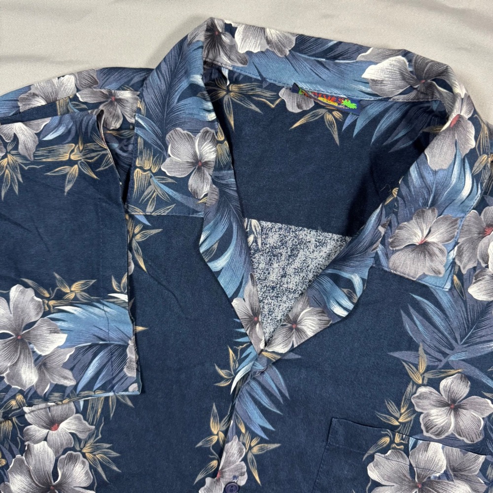 Hawaii Blues Mens Floral Stripe Hawaiian Shirt Blue Short‎ Sleeve XL Resort